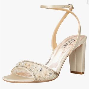 Badgley Mishka Women’s Tayten Heeled Sandal Ivory Satin Heel